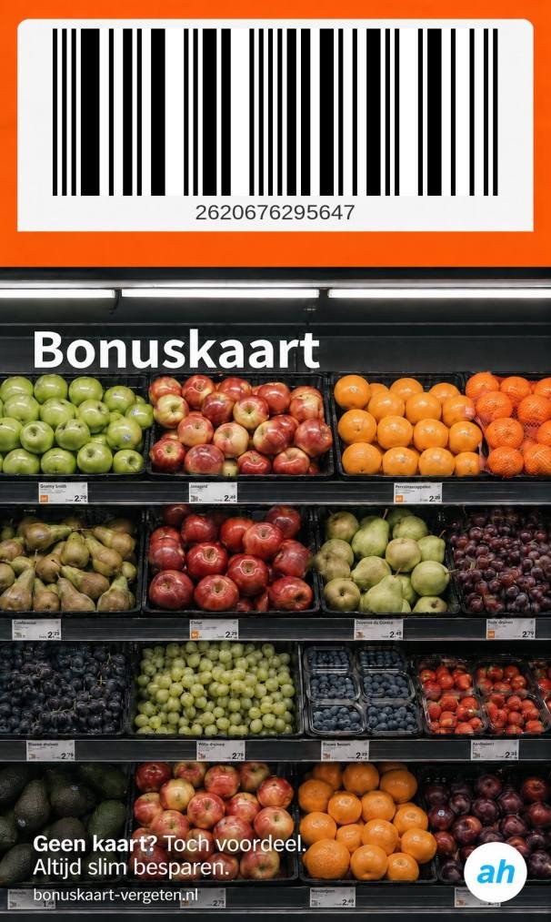 Mijn persoonlijke Albert Heijn Bonuskaart met barcodenummer 2620676295647